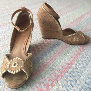 Pair of Jack Rogers Cork and Gold Platform Sandals